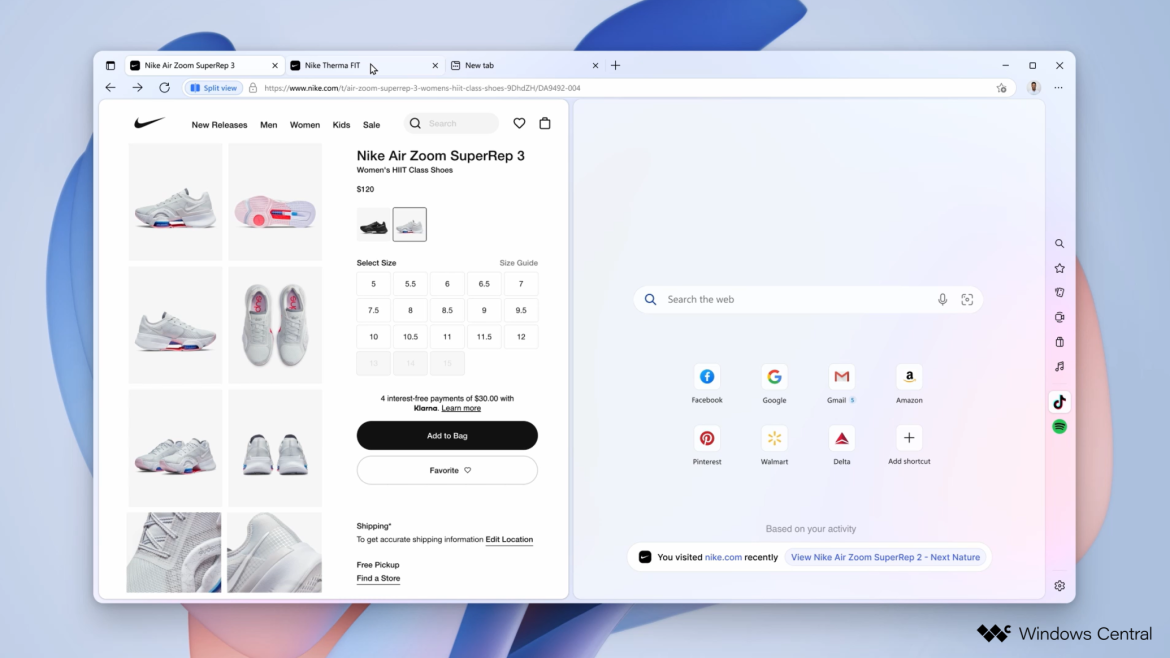 Vue fractionnée dans Microsoft Edge Canary