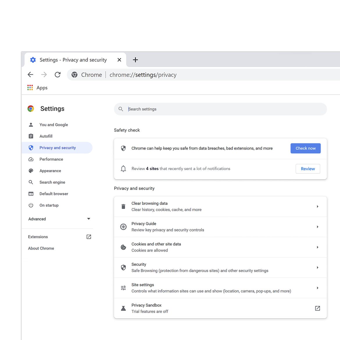 Actions recommandées dans le contrôle de sécurité de Chrome